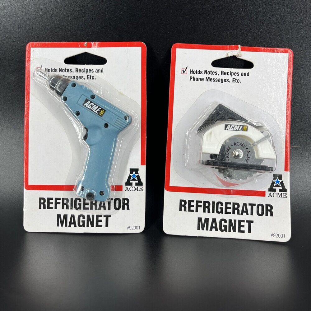 Vintage 1998 Acme Drill And Saw Refrigerator Magnets In Original Package Tools